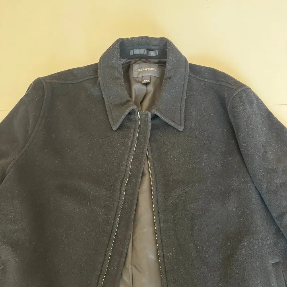 Vintage Banana Republic Men's Wool Cashmere Black Full Zip Collared Coat Large